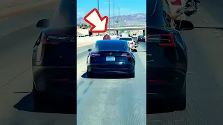 Tesla driver signals for help on highway. 😳 #tesla #car #rescue #scary #highway #driver #wild