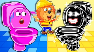 Lion Family USA | Pink vs Black Toilet - Toilet Training & Clean Up | Family Kids Cartoons