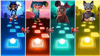 Cartoon Cat vs Cartoon Mouse vs Huggy Wuggy (Poppyplaytime) vs Sonic Exe - Tiles Hop EDM Rush