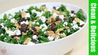 EASY KALE SALAD | with cranberries + walnuts