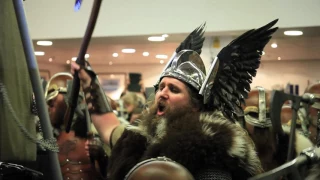 Up Helly Aa, 2017. The Viking jarl squad sing "Burning Love"