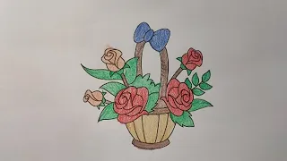 Complete the coloring picture of a basket of roses