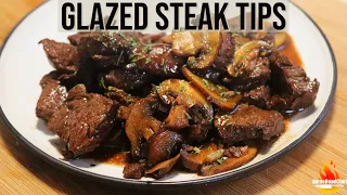 Glazed Steak Tips & Mushrooms