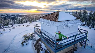 Overnight at a MOUNTAIN TOP CABIN in Deep Snow!