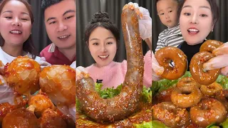 먹방 SPICY FAMILY MUKBANG 🌶️ | Blood Sausage + Pork Gut + Sheep Brain | Chewy Mukbang chinese foods