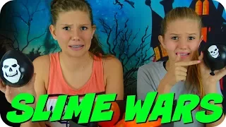 SLIME WARS HALLOWEEN BALLOON SLIME CHALLENGE || MAKING SLIME WITH BALLOONS || Taylor and Vanessa