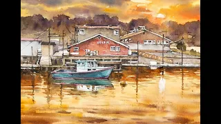 Sunset Scene - Landscape Watercolor (Arches rough) NAMIL ART#shorts