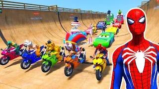 SPIDER-MAN 2, POPPY PLAYTIME CHAPTER 3 Join in Epic New Stunt Race For Car Racing Challenge - GTA V