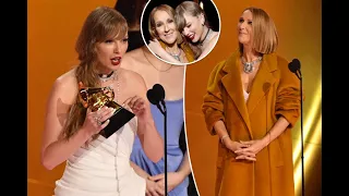 Fans call out Taylor Swift for ignoring Celine Dion onstage after Grammys 2024 album of the year win