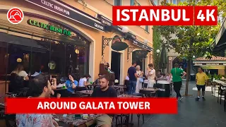 Galata Tower In Istanbul City 2023 Türkiye Walking Tour|4k 60fps