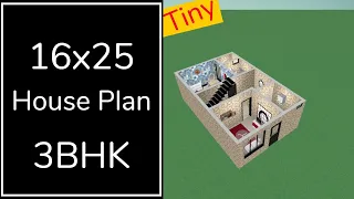 16x25 House Plan 3BHk || 400 Sqft Ghar Ka Naksha || 16x25 House Design || 3D Home Plan