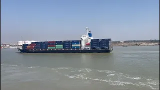 Ship transiting Karnafuly river & approaching to jetty.