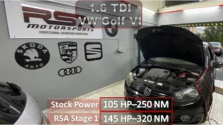 VW Golf VI 1.6 TDI RSA Stage1 145hp - 320NM | Stock: 105hp - 250 NM | 50 - 150 km/h Acceleration