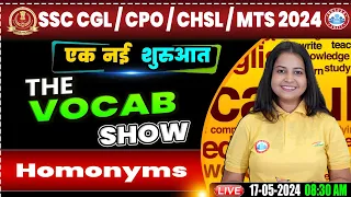 SSC CPO & CGL 2024, MTS English Class, CHSL English Vocabulary, Homonyms English Class Kiran Mam