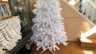 White Christmas Tree Setup  from Walmart  7.5 Foot Tall, Pre-Lit for $99