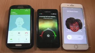 Incoming call & Outgoing call at the Same  Samsung Galaxy S4 black cover+S2 MIUI+Iphone 7 plus