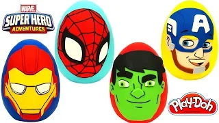 4 Huevos Sorpresa de Aventuras de Súper Héroes de Marvel en Español Plastilina Play Doh