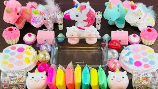 Mixing "Pastel Unicorn" eyeshadow parts into Slime.#asmr #slimecoloring