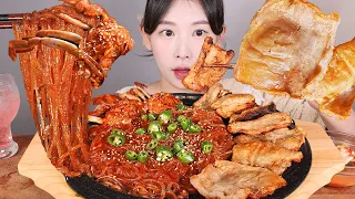 올해 마지막 먹방👋납작대창과 매운양념게장당면볶이 먹방 Flat Beef Intestines & Spicy Marinated Crab with glass noodles mukbang