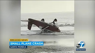 Small plane flips, crashes upside down along Santa Monica Beach
