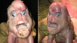 Pig Born With Human Face And Penis On His Head