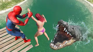 GTA 5 Water Ragdolls Spiderman vs Crocodile (Fails & Funny Moments)