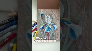 Floral Painting Iris Oil Pastel Art / Картина Цветок Ирис Масляная Пастель