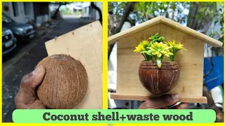 DIY || Coconut Shell Craft || How to Make a Key Holder /Showpiece with Coconut Shell and Waste Wood