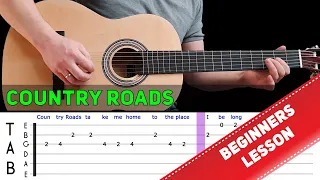 COUNTRY ROADS | Easy guitar melody lesson for beginners (with tabs) - John Denver