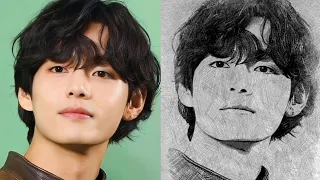Real - time face simple sketch With one pencil - BTS V Kim Taehyung drawing #draw #sketch  #art #bts