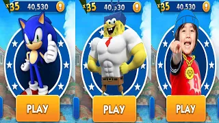 Sonic Dash vs Tag With Ryan vs SpongeBob Run - All Characters Unlocked Gameplay