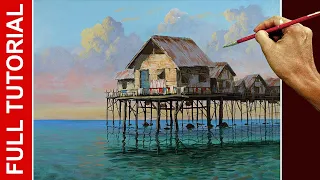 Tutorial : House to Paint Tilt Houses in the Sea in Acrylics? / JMLisondra