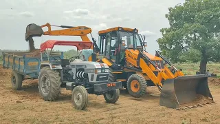 JCB 3dx Xpert Loading Mud Trolley | Eicher 475 Mahindra 275 Powertrac Tractor #jcb #tractor