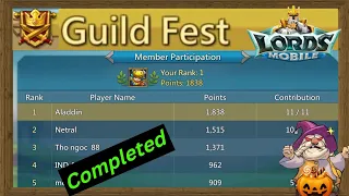 All 11 Guild Fest Quest Master Guantlet Lords Mobile! Guild Fest Completed Lords Mobile Gold Level