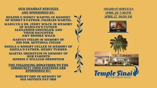 Erev Shabbat Service Friday April 26, 2024 7:30 PM