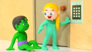 SUPERHERO BABIES OPEN SECURITY DOOR ❤ Hulk & Frozen Elsa Play Doh Cartoons For Kids