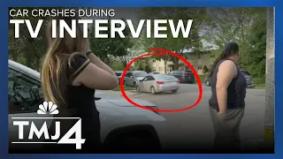 CAUGHT ON CAMERA: Car crashes during TV interview