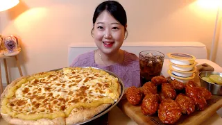 최애피자인 피자스쿨 고구마피자에 갈릭딥핑소스 듬뿍 매콤달콤 양념치킨 먹방 Sweet Potato Pizza spicy chicken Mukbang Eatingsound