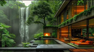 Smooth Jazz Serenade With Waterfall Sounds - Soft Jazz In Tranquil Forest Ambience