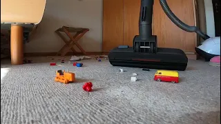 Vacuuming a mess in the room after jogging