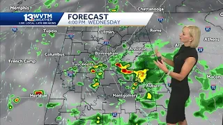 Scattered showers and storms move in Wednesday into Wednesday night