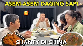 MASAK ASEM-ASEM DAGING SAPI & GORENG IKAN ASIN BUAT MAKAN SAHUR DENGAN KELUARGA TERCINTAKU DI CHINA