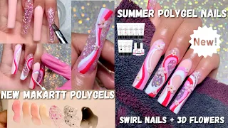 SUMMER POLYGEL NAILS NAIL ART & 3D FLOWERS + TRYING NEW MAKARTT POLYGELS | NAIL TUTORIAL