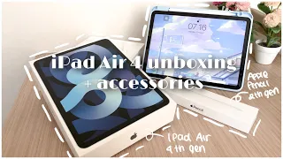 📦 iPad Air 4 2021 (sky blue) unboxing + accessories | Apple Pencil 2 + casing ✨