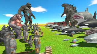 AQUATICS + GODZILLA VS MUTANT PRIMATES + KING KONG - Animal Revolt Battle Simulator