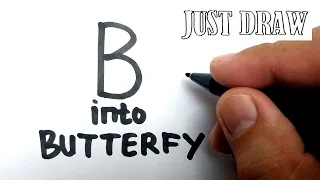 VERY EASY , How to turn letter B into butterfly cartoon / how to draw butterfly