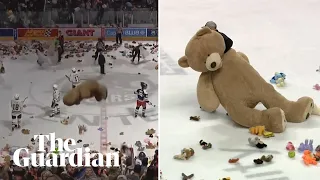 ‘It’s raining stuffed animals’: 45,000 teddy bears tossed on ice in hockey game