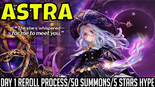 ASTRA: Knights of Veda - Day 1 My Reroll Process/Easy Free 50 Summons/My 1st 5 Stars