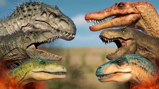 LARGE DINSOAURS BATTLE ROYALE: I-REX vs T-REX vs SPINO vs GIGA... | Jurassic World Evolution 2