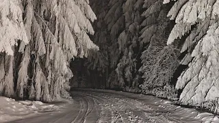 Virtual Drive Through Snow in Mountains at Night (Nature Sounds for Sleep, Winter Storm ASMR)